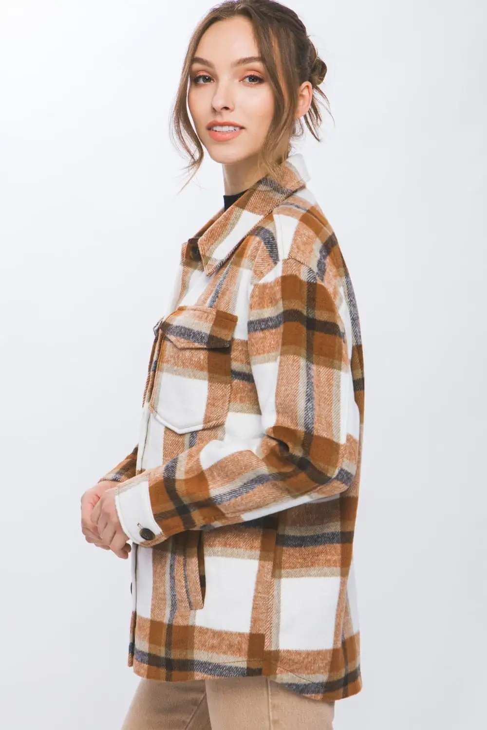 Love Tree Plaid Button Up Shacket - Trendsi - Flyclothing LLC