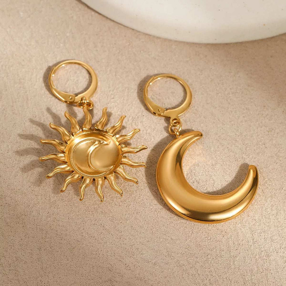 18K Gold-Plated Asymmetrical Sun & Moon Earrings - Trendsi - Flyclothing LLC
