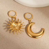 18K Gold-Plated Asymmetrical Sun & Moon Earrings - Trendsi - Flyclothing LLC