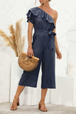 Ruffled Single Shoulder Tie Waist Jumpsuit - Trendsi - Flyclothing LLC
