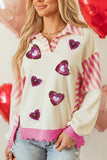 Valentine’s Day Sequin Heart Pattern Long Sleeve Sweatshirt - Trendsi - Flyclothing LLC