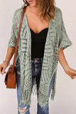 Openwork Open Front Cardigan with Fringes - Trendsi - Flyclothing LLC