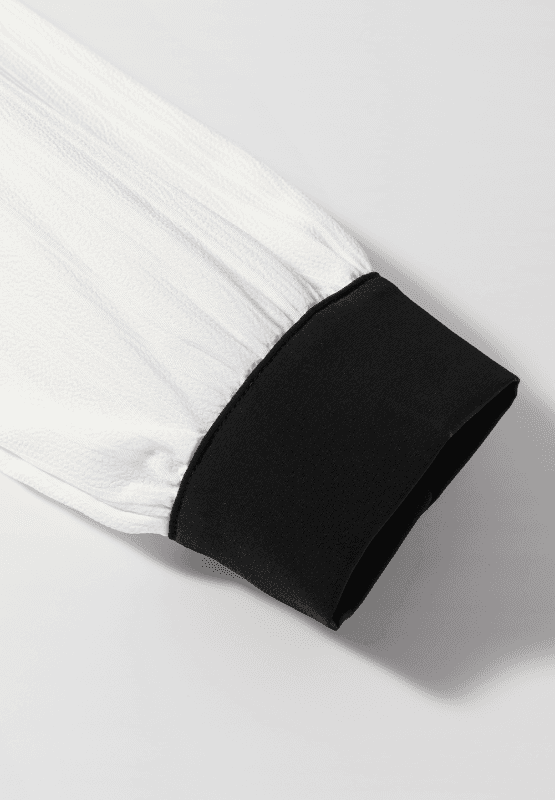 Contrast Notched Long Sleeve Blouse - Trendsi - Flyclothing LLC