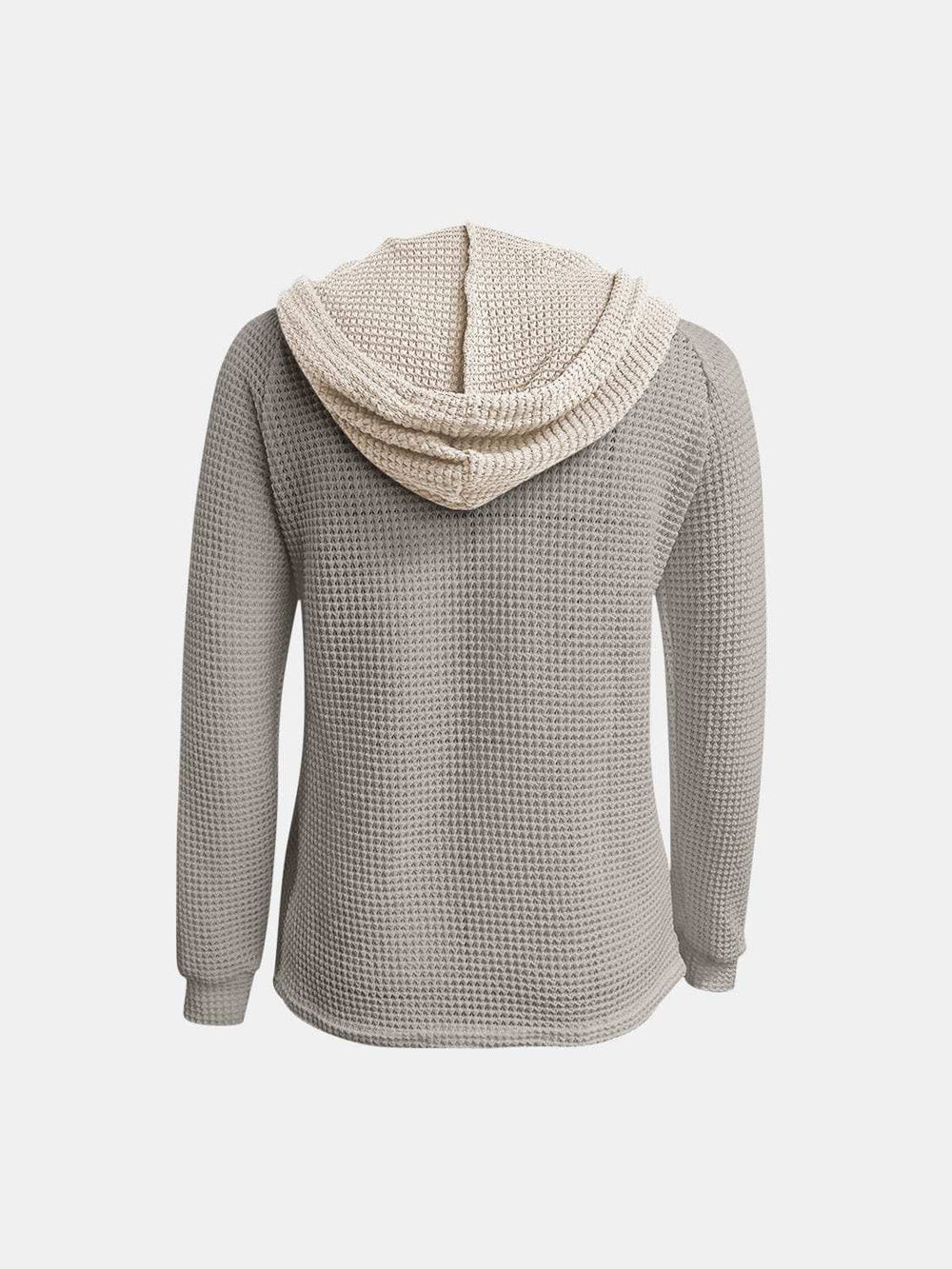 Full Size Waffle-Knit Contrast Long Sleeve Hoodie - Trendsi - Flyclothing LLC