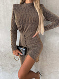 Heathered Mock Neck Long Sleeve Mini Dress - Trendsi - Flyclothing LLC