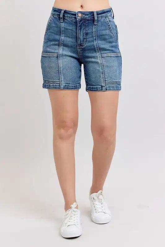 Judy Blue Full Size High Rise Denim Shorts Plus Size - Trendsi - Flyclothing LLC