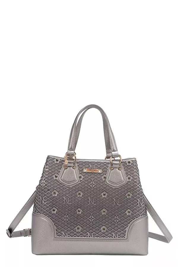 Nicole Lee USA Monogram Pattern Handbag with Rhinestones Decor - Trendsi - Flyclothing LLC