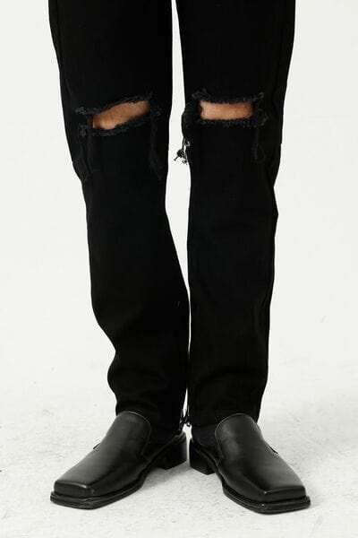 Distressed Mid Rise Jeans with Pockets - Trendsi - Flyclothing LLC