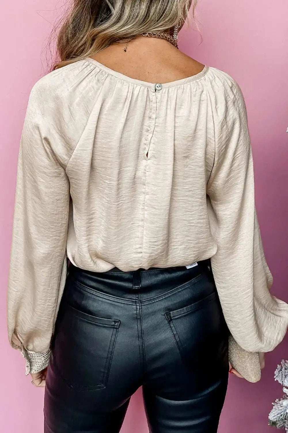 Sequin Round Neck Long Sleeve Blouse - Trendsi - Flyclothing LLC