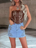 Western Embroidered Denim Mini Skirt - Trendsi - Flyclothing LLC