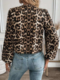 Tied Leopard Round Neck Long Sleeve Top - Trendsi - Flyclothing LLC