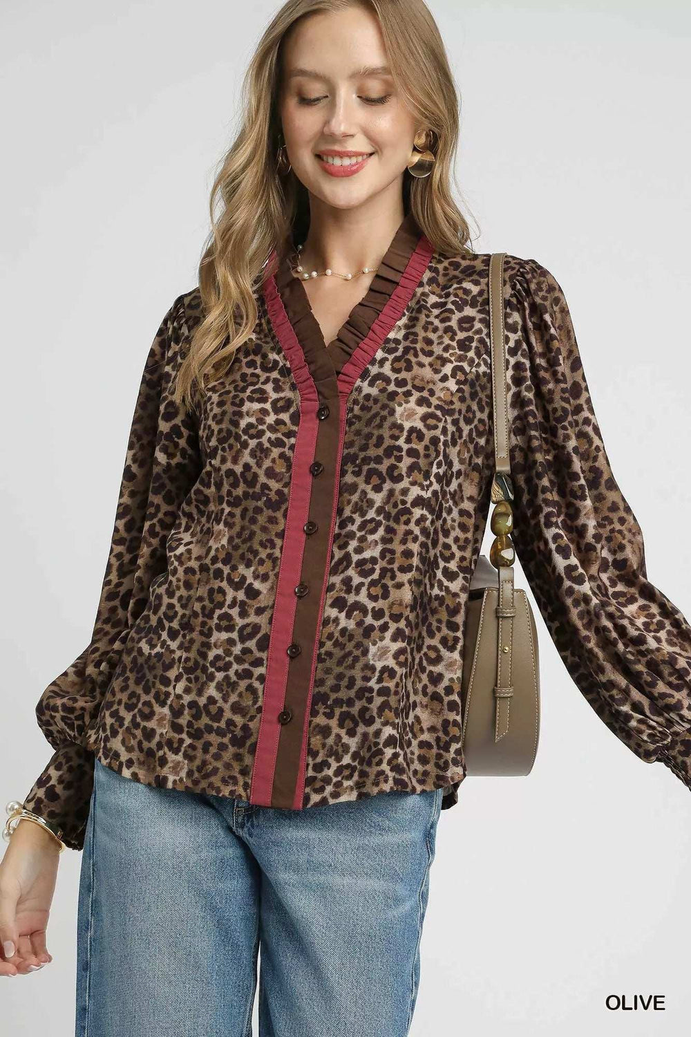 Umgee Ruffle Trim Leopard Print Shirt - Trendsi - Flyclothing LLC
