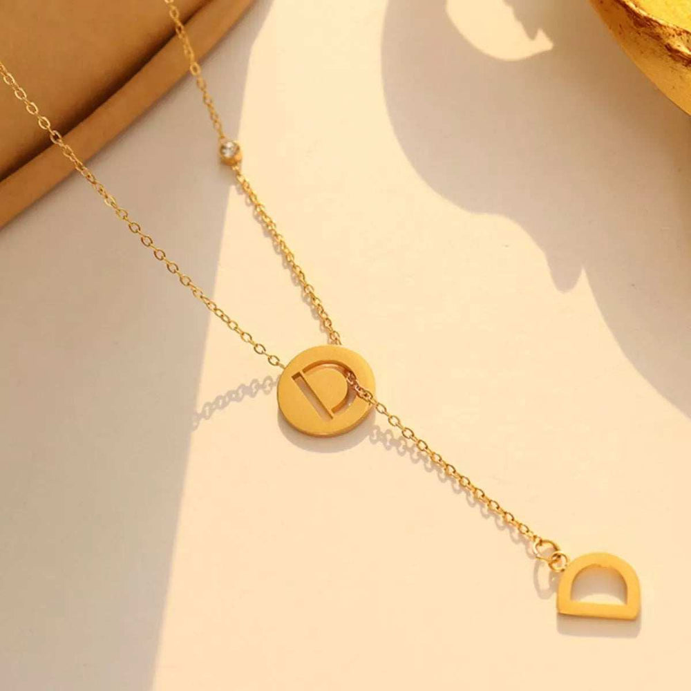 18K Gold-Plated Titanium Steel Letter Pendant Necklace - Trendsi - Flyclothing LLC