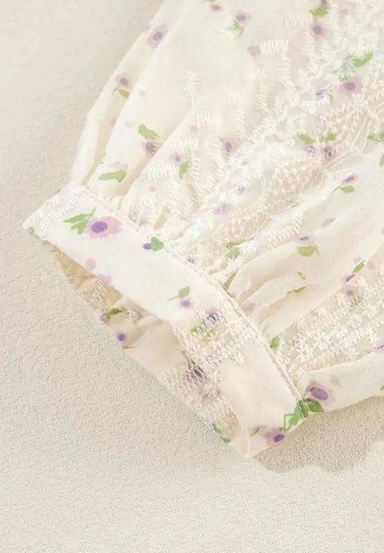 Frill Lace Detail Printed Tie Neck Long Sleeve Blouse - Trendsi - Flyclothing LLC