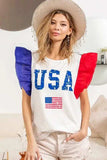 BiBi USA Theme Color Block Organza Ruffle Sleeve Top - Trendsi - Flyclothing LLC