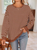 Striped Round Neck Long Sleeve Sweatshirt - Trendsi - Flyclothing LLC