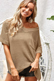 BiBi V-Neck Short Sleeve Knit Top - Trendsi - Flyclothing LLC