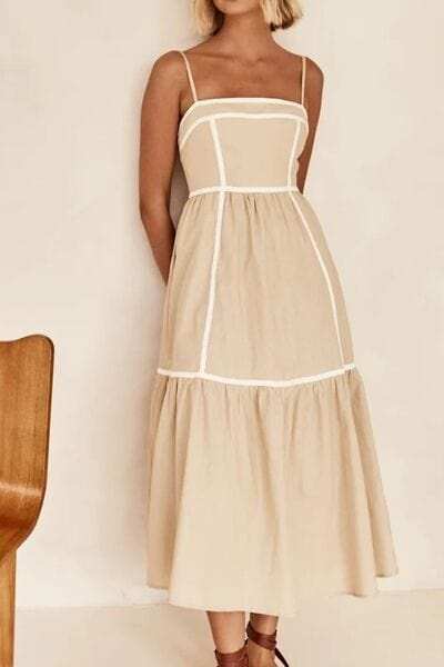 Contrast Trim Square Neck Midi Cami Dress - Trendsi - Flyclothing LLC