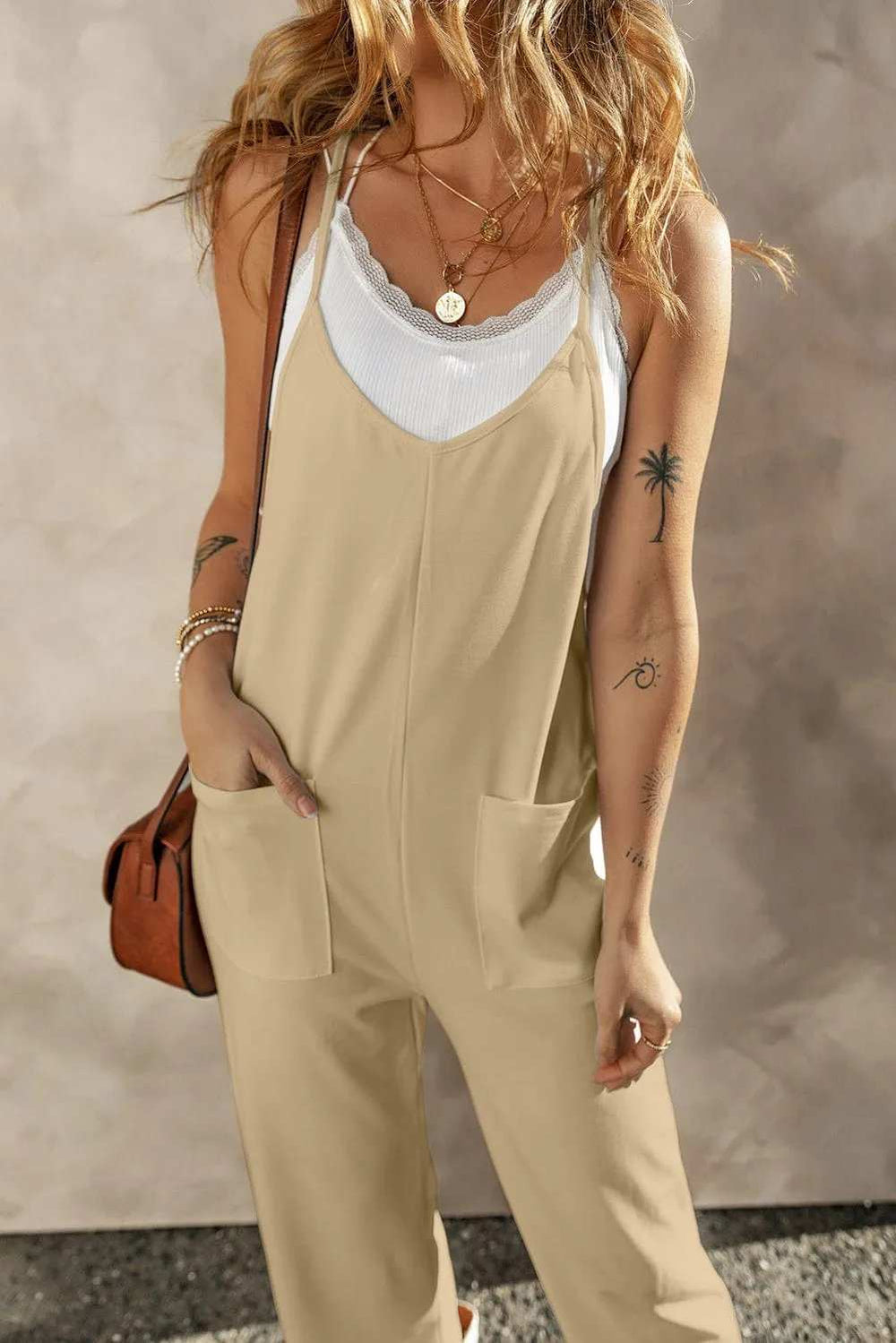 Pocketed Spaghetti Strap Wide Leg Jumpsuit - Trendsi - Flyclothing LLC
