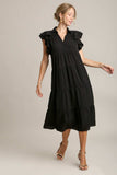 Umgee Full Size Johnny Collar Ruffle Cap Sleeve Tiered Dress Plus Size - Trendsi - Flyclothing LLC