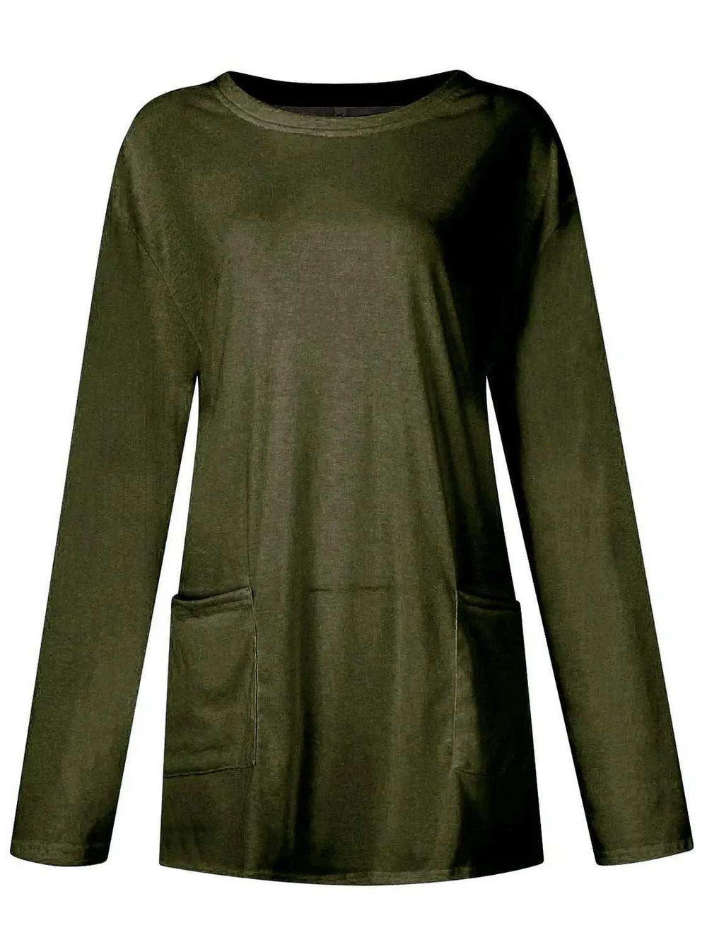 Full Size Pocketed Round Neck Long Sleeve T-Shirt - Trendsi - Flyclothing LLC