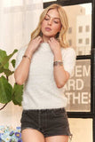 ADORA Fuzzy Mock Neck Short Sleeve Sweater - Trendsi - Flyclothing LLC