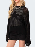 Star Round Neck Long Sleeve Knit Top - Trendsi - Flyclothing LLC