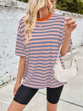 Lovelet Striped Round Neck Half Sleeve T-Shirt - Trendsi - Flyclothing LLC