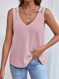 Lace Detail Waffle-Knit V-Neck Tank - Trendsi - Flyclothing LLC