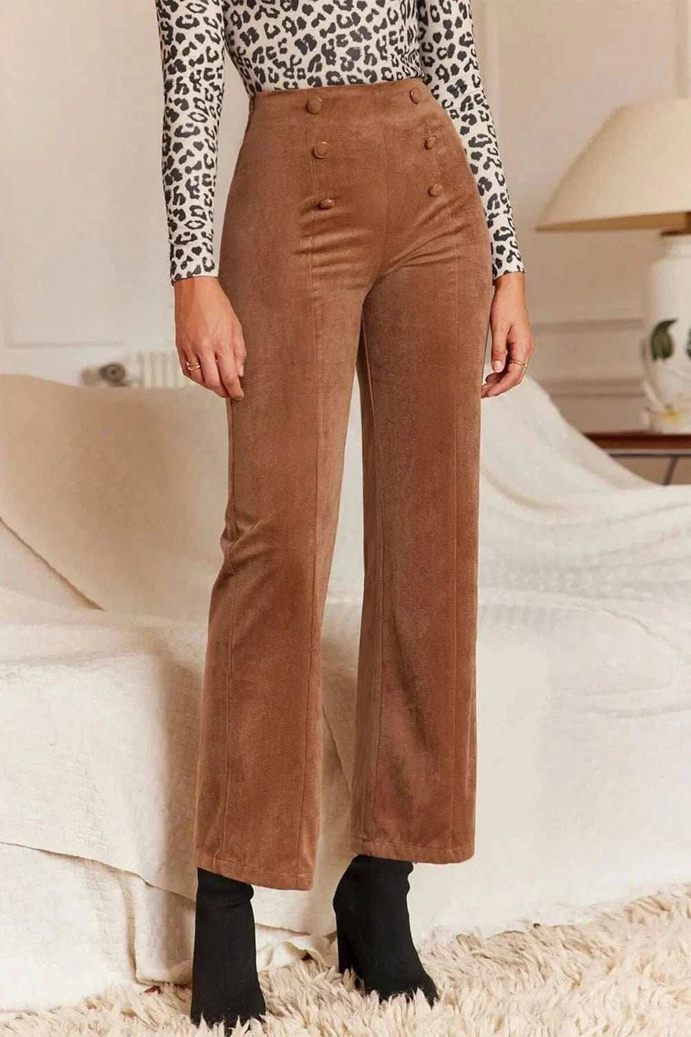 Decorative Button Straight Leg Pants - Trendsi - Flyclothing LLC