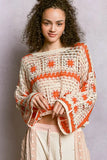 POL Boat Neck Long Sleeve Crochet Top with Granny Square Weaving - Trendsi - Flyclothing LLC