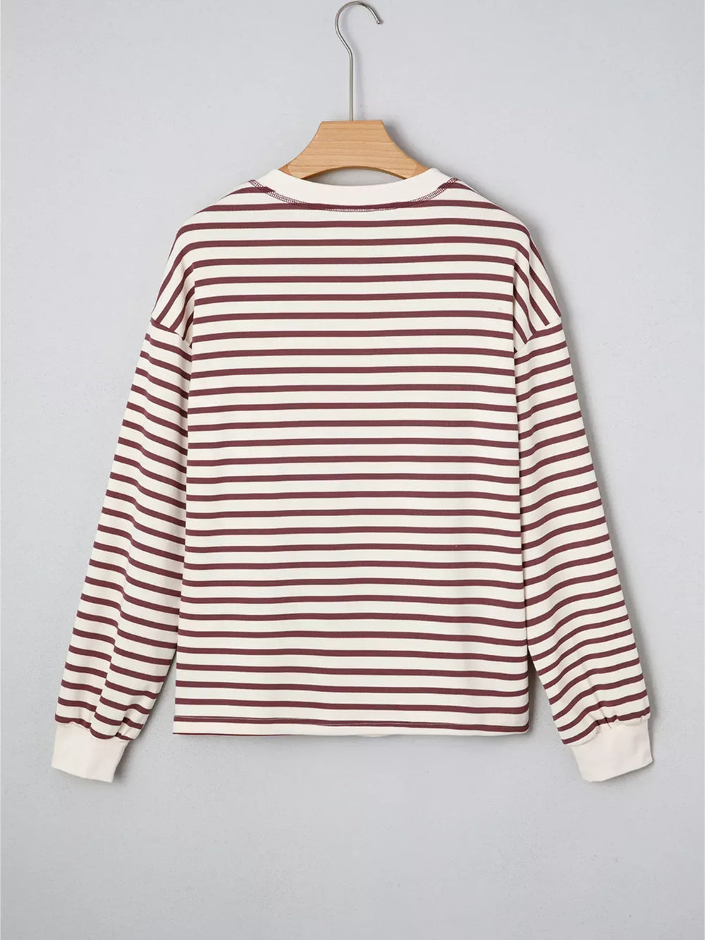 Striped Drop Shoulder Long Sleeve Henley Top - Trendsi - Flyclothing LLC