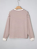 Striped Drop Shoulder Long Sleeve Henley Top - Trendsi - Flyclothing LLC