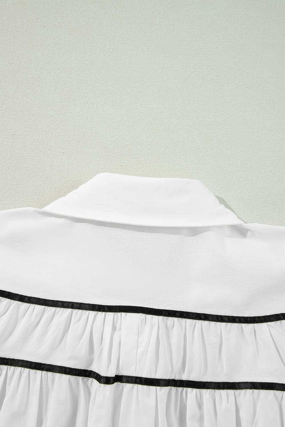 Ribbon Bowtie Collared Neck Flounce Sleeve Shirt - Trendsi - Flyclothing LLC