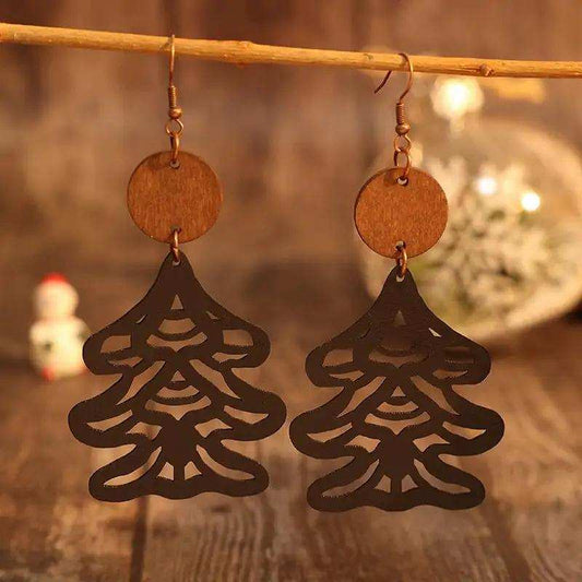 Wooden Cutout Tree Shape Earrings - Trendsi - Flyclothing LLC