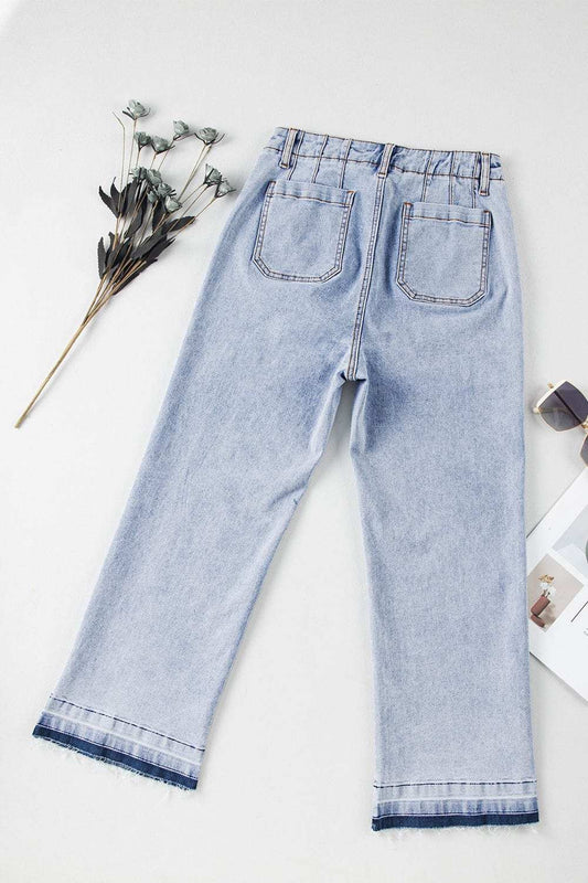 Raw Hem Straight Jeans with Pockets - Trendsi - Flyclothing LLC