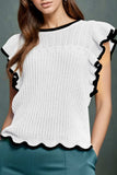 Ruffled Round Neck Cap Sleeve Knit Top - Trendsi - Flyclothing LLC