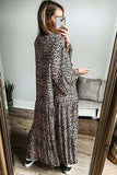 Leopard Notched Long Sleeve Maxi Dress - Trendsi - Flyclothing LLC