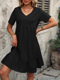 V-Neck Short Sleeve Mini Dress - Trendsi - Flyclothing LLC