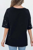 Pearl Beaded Round Neck Half Sleeve T Shirt - Trendsi - Flyclothing LLC