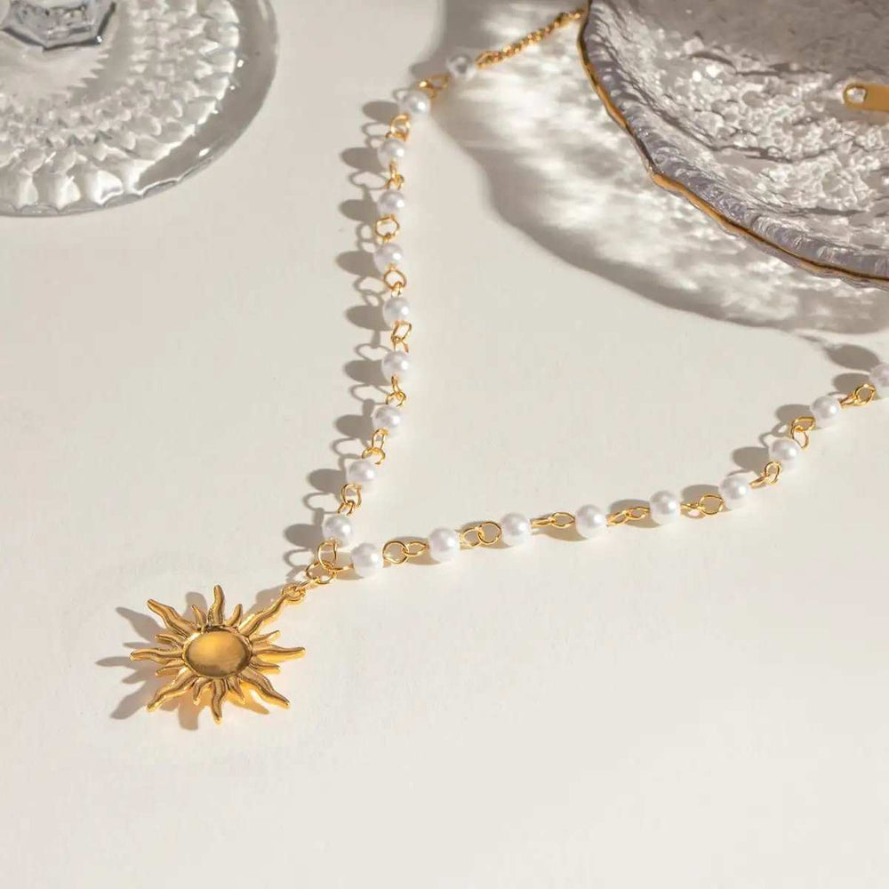18K Gold-Plated Pearl Sun Necklace - Trendsi - Flyclothing LLC