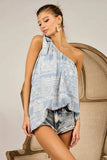 BiBi Aztec Printed Woven Tied Ribbon One Shoulder Top - Trendsi - Flyclothing LLC