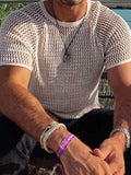 Men's Openwork Round Neck Short Sleeve T-Shirt - Trendsi - Flyclothing LLC