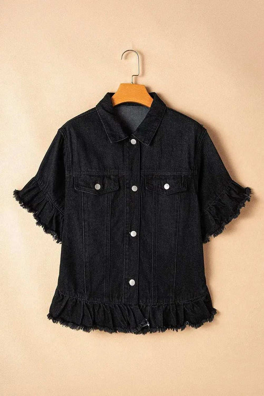 Raw Hem Button Up Denim Top - Trendsi - Flyclothing LLC