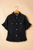 Raw Hem Button Up Denim Top - Trendsi - Flyclothing LLC