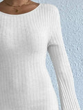 Backless Round Neck Long Sleeve Sweater Dress - Trendsi - Flyclothing LLC