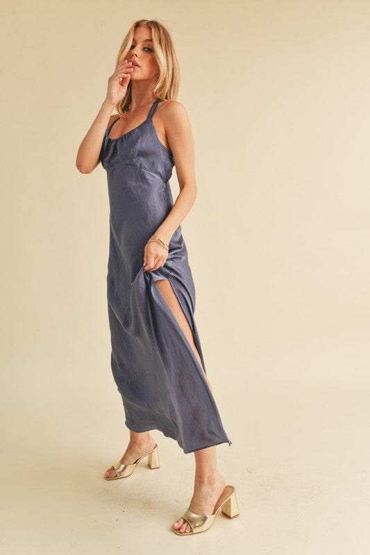 Aemi + Co Ruched Side Slit Cutout Back Maxi Cami Dress - Trendsi - Flyclothing LLC