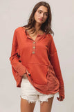 BiBi French Terry Knit Side Block Buttoned Henley Top - Trendsi - Flyclothing LLC