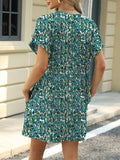 Printed Round Neck Short Sleeve Mini Dress - Trendsi - Flyclothing LLC