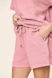 Double Take Full Size Texture Short Sleeve T-Shirt and Drawstring Shorts Set - Trendsi - Flyclothing LLC